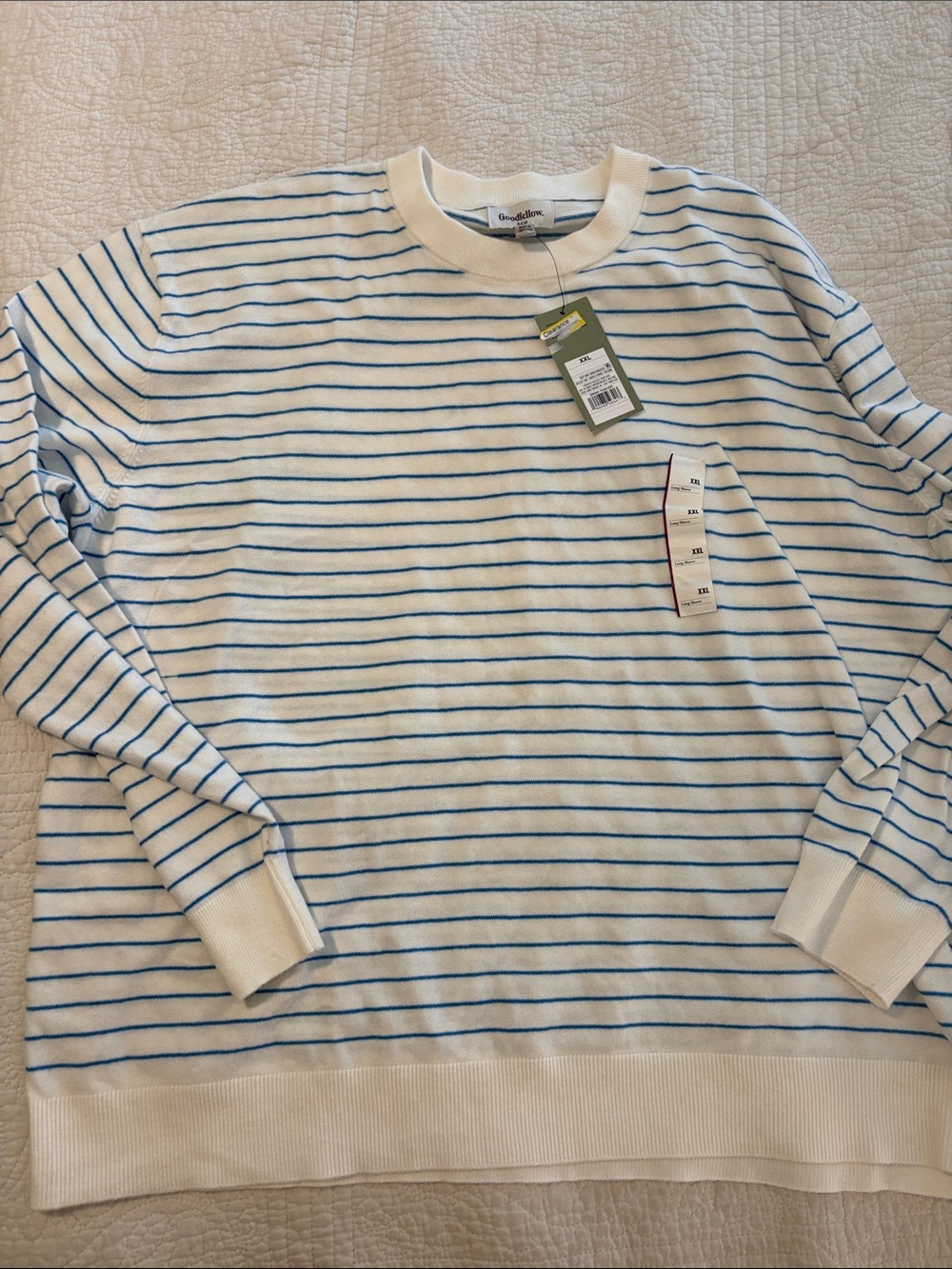 Goodfellow & Co White Crewneck Sweater with Blue Stripes